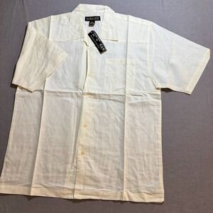 Rich & Rich Linen Shirt Adult 2XL Yellow Button Up Short Sleeve Casual Mens.